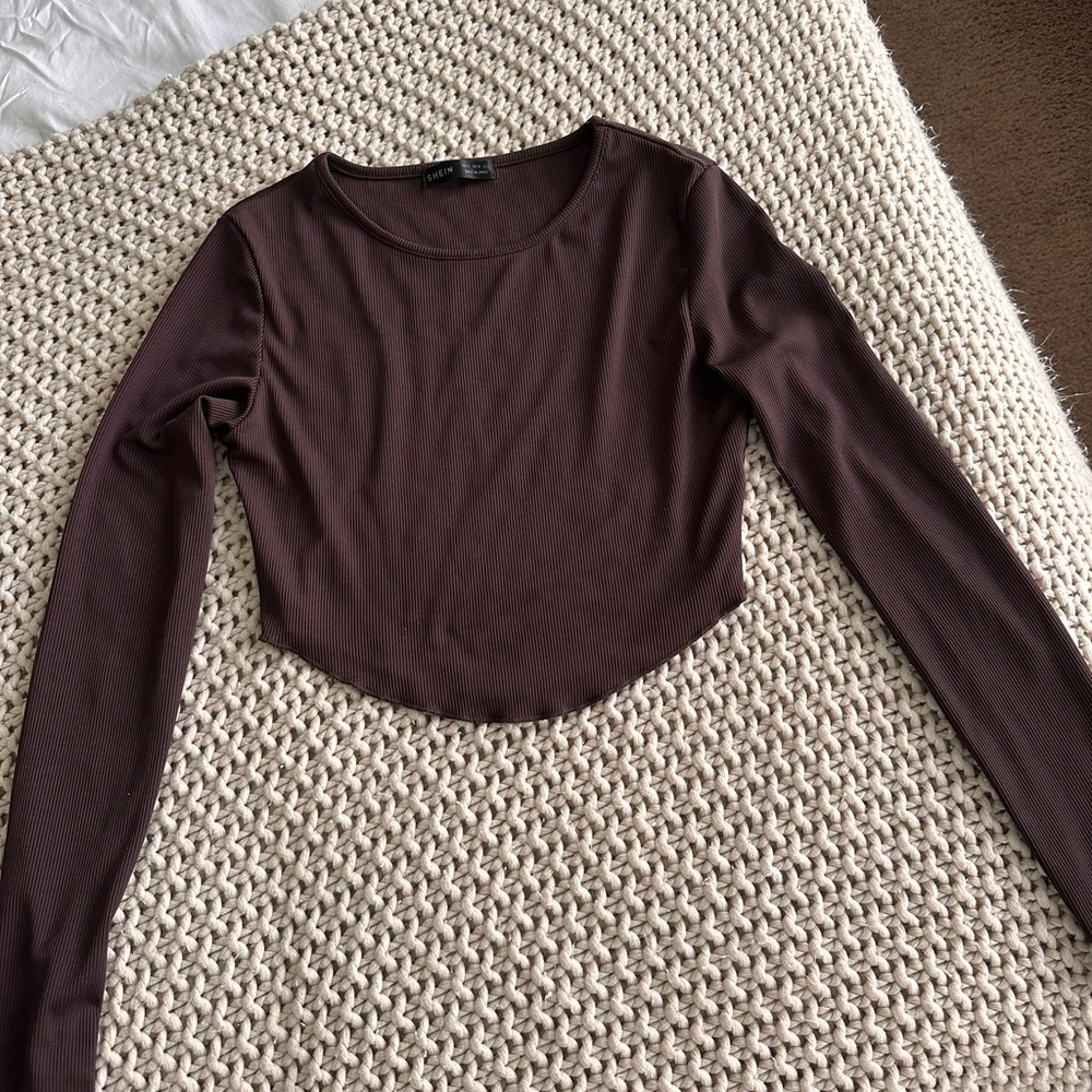 SHEIN Chocolate Brown Long Sleeve Blouse